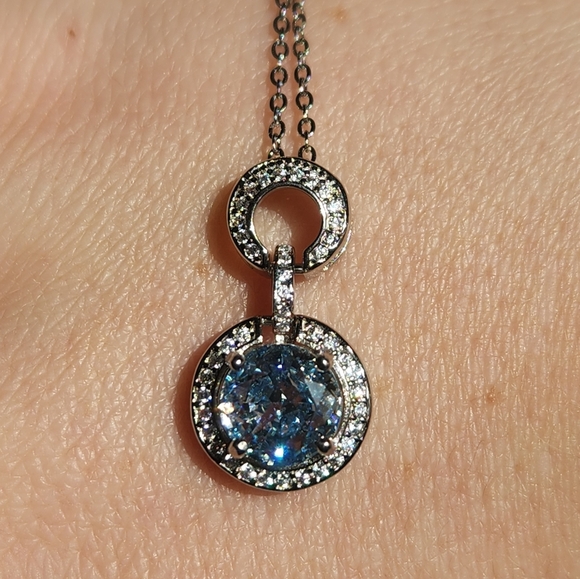 NWT Ryze Glacier Blue Ice Cubic Zirconia .925 Sterling Silver 18" Necklace - Picture 7 of 10